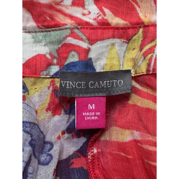 Vince Camuto Shirt Womens Medium Multicolor Floral Sheer Button Front Tie Hem - Picture 7 of 9